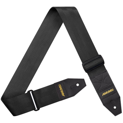 AMUMU Premium Black Guitar Strap with Full Grain Leather, Quick-Fetch Pick Holder & Heavy-Duty Buckles